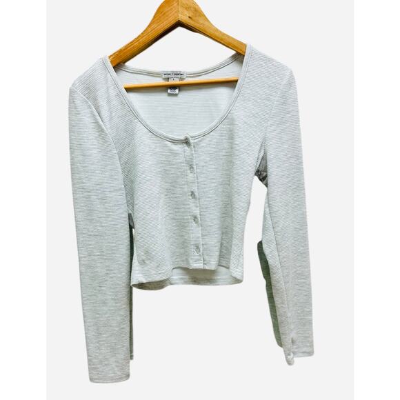 Better Together Waffle Knit Button Crop Top Size Large NWT Long Sleeve - Picture 1 of 8